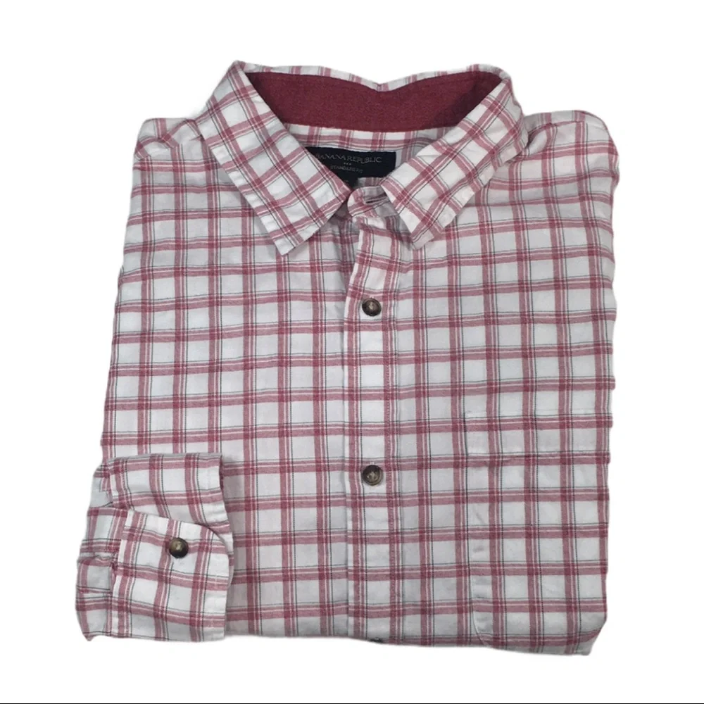 Men's Plaid Button-Up Shirt - Red & White